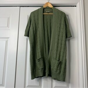 Denver Hayes Olive Green Open-Front Cotton Blend Long S Sleeve Cardigan Size XL